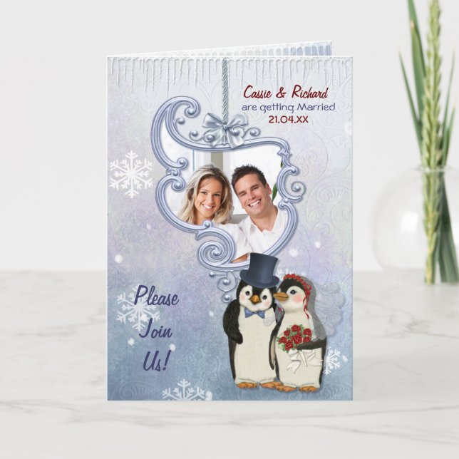 Invitation photo du Mariage de pingouin (Devant)
