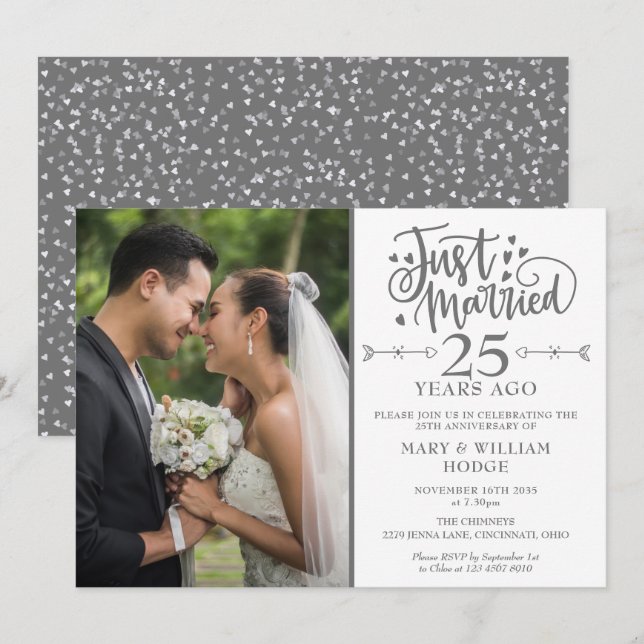 Invitation Photo du Mariage du 25e anniversaire du mariage (Devant / Derrière)