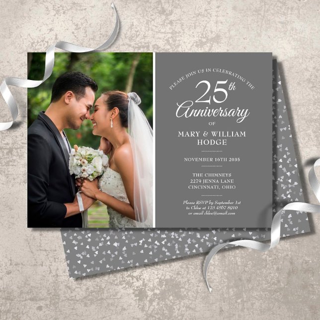 Invitation Photo du Mariage du 25e anniversaire Silver Confet (Créateur téléchargé)