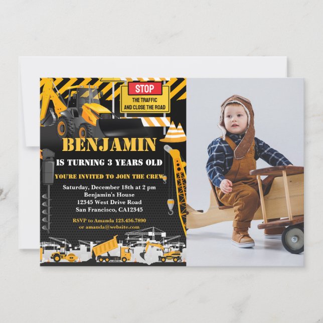 Invitation Photo du parti Anniversaire de enfant de la Backho (Devant)