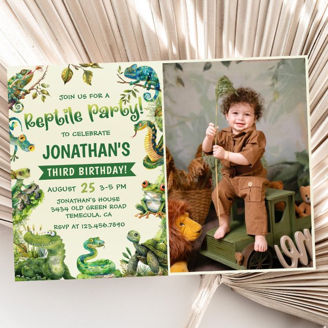 Invitation Photo du parti Anniversaire de enfant de reptiles  (Créateur téléchargé)