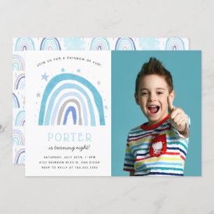 Invitation Photo du parti Anniversaire de enfant moderne Blue