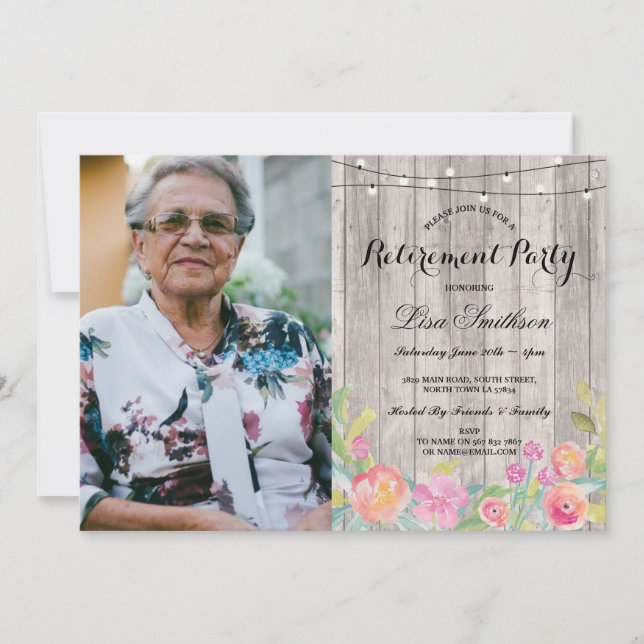 Invitation Photo du parti de retraite rustique floral Waterco (Devant)