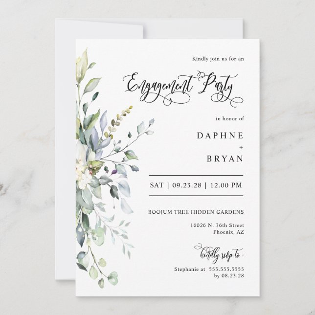 Invitation Photo du Parti d'engagement Feuille de verdure QR  (Devant)