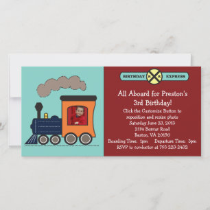 Invitation photo du train d'anniversaire - Rouge/B