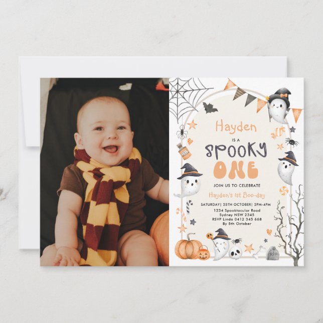 Invitation photo éffrayante One Cute Ghost 1st Bir (Devant)