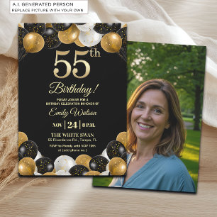 Invitation Photo élégant 55e anniversaire avec paillettes noi