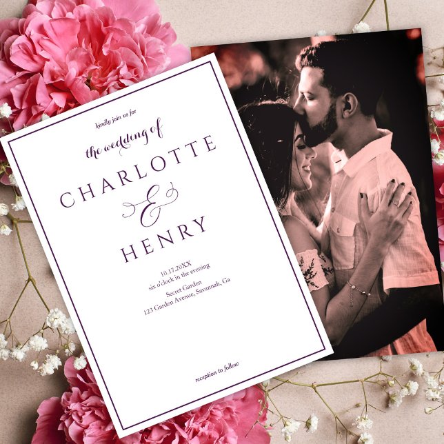 Invitation Photo Elegant Callighraphy Script Mariage violet (Créateur téléchargé)