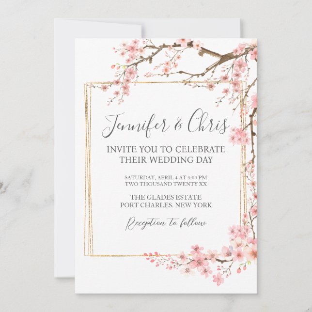 Invitation Photo Elegant Cherry Blossom QR Code Mariage (Devant)