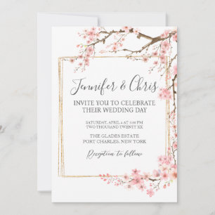 Invitation Photo Elegant Cherry Blossom QR Code Mariage