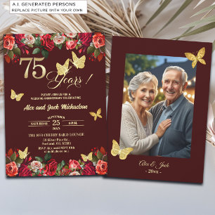 Invitation Photo élégant d'anniversaire de mariage de 75 ans 