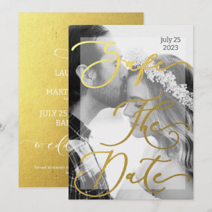 Invitation Photo Elegant Inv moderne noir et blanc et or