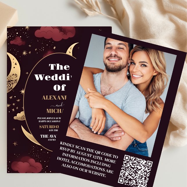 Invitation Photo Elégant Mariage céleste d'or de Bourgogne (Créateur téléchargé)