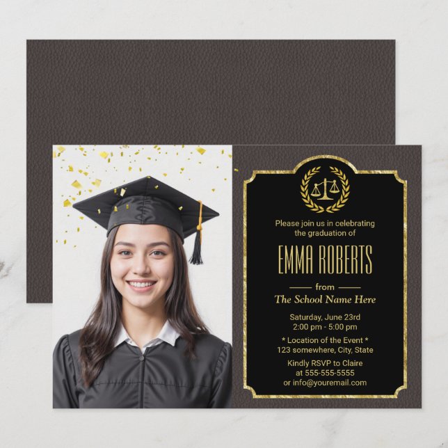 Invitation Photo élégant marron de remise de diplômes d'avoca (Devant / Derrière)