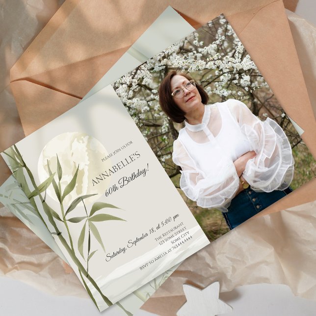 Invitation Photo Elegant Oriental Bamboo 60e fête d'anniversa (Photo Elegant Oriental Bamboo 60th Birthday Party Invitation)