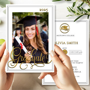 Invitation Photo Elegant Script Graduate Open House