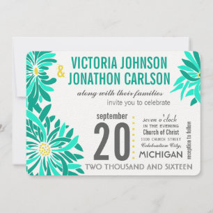 Invitation Photo Emerald Mint Jaune Mariage Floral moderne en