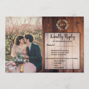 Invitation Photo en bois feuille rustique Mariage RSVP choix 