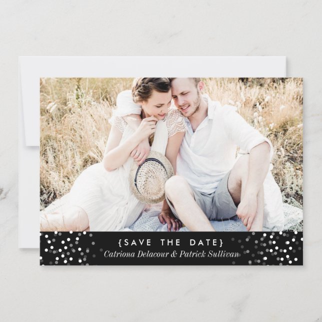 INVITATION PHOTO EN CONFETTI BLANC ENREGISTRER LA DATE D'ANNO (Devant)