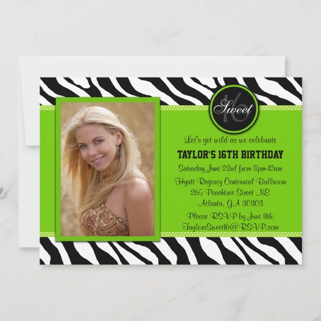 Invitation photo en mode vert et noir Zebra (Devant)