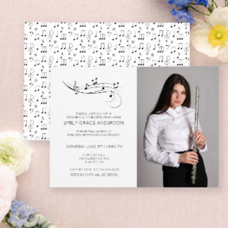 Invitation Photo en noir et blanc de notes de musique de réci
