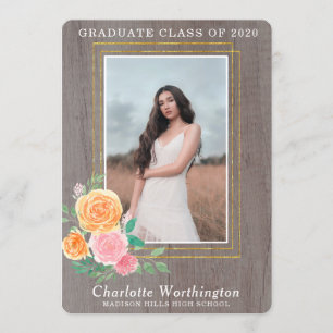 INVITATION PHOTO EN OR FLORAL RUSTIQUE BOHO DIPLÔME