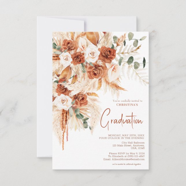 Invitation Photo en terre cuite personnalisée Boho Graduation (Devant)