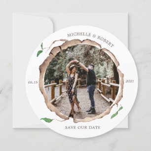 Invitation photo en tranches de bois rustique Enregistrer la 