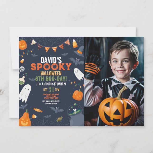 Invitation Photo Enfants Halloween Anniversaire Fête Citrouil (Devant)