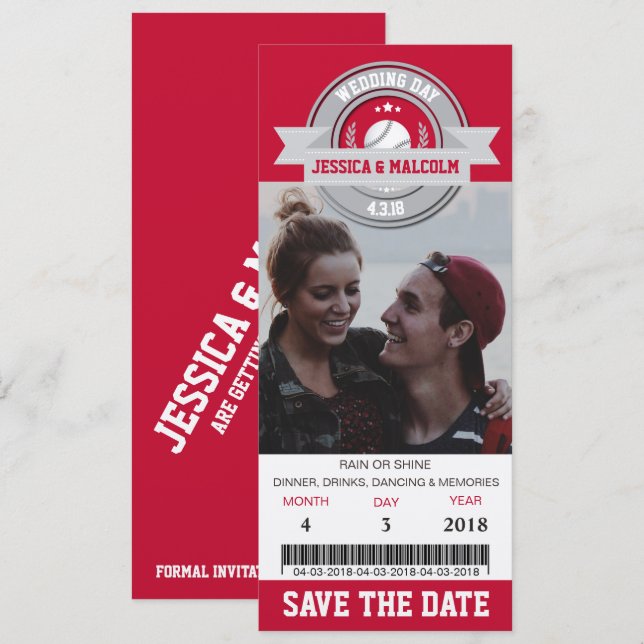 Invitation Photo Enregistrer La Date Mariage Sports Billet (Devant / Derrière)