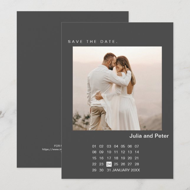 Invitation Photo et calendrier modernes Enregistrez la date (Devant / Derrière)