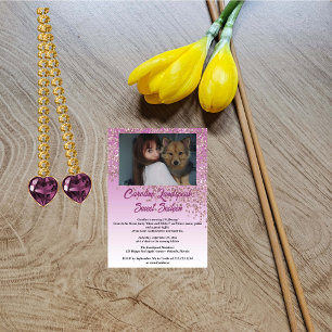 Invitation Photo et Rose en chute Parties scintillant or Swee