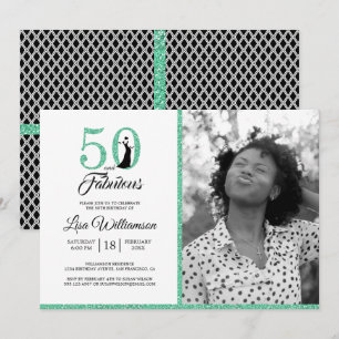Invitation Photo fabuleuse de fête d'anniversaire du vert 50