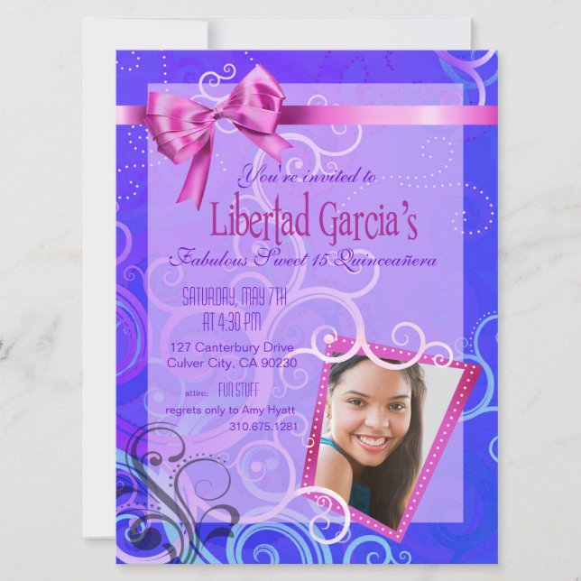 Invitation Photo fabuleuse de partie de Quinceañera du bonbon (Devant)