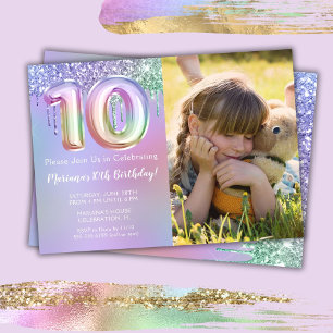 Invitation Photo Fête d'anniversaire 10 ans Paillettes Rose V