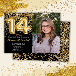 Invitation Photo Fête d'anniversaire Black Gold Enfants Fille