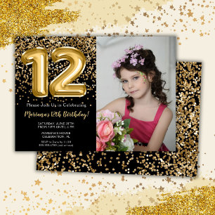 Invitation Photo Fête d'anniversaire de fille de 12 ans en no