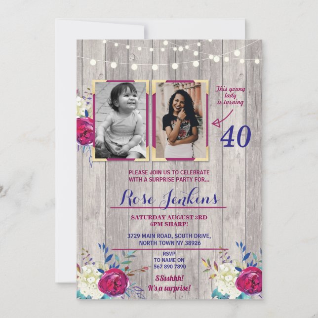 Invitation photo fête d'anniversaire floral violet (Devant)