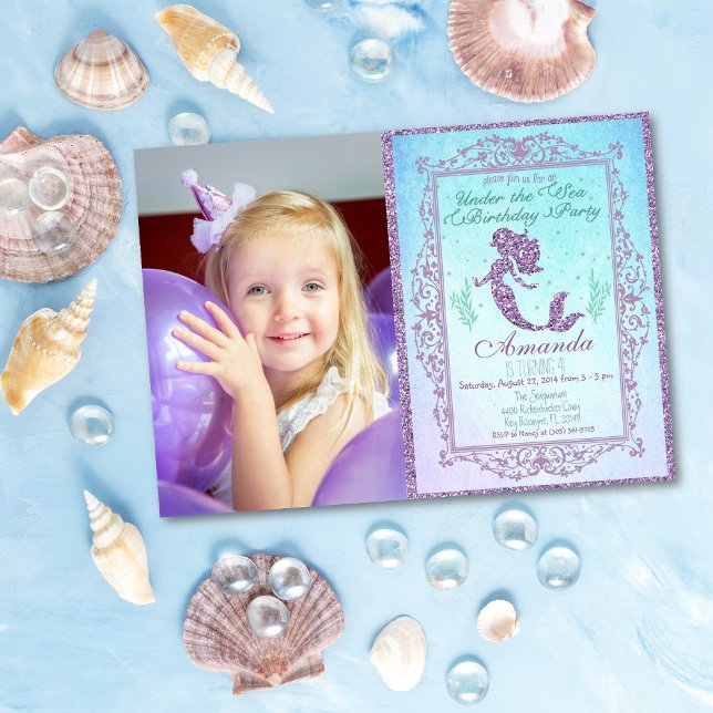 Invitation PHOTO - Fête de la piscine de sirène sous la mer A (Créateur téléchargé)