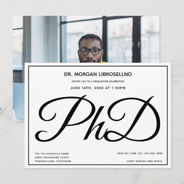 Invitation Photo Fête de l'obtention d'un doctorat (Devant / Derrière)