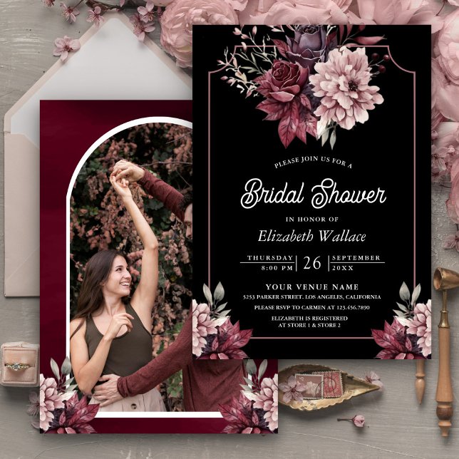 Invitation Photo Fête des mariées noire Moody Dark (Créateur téléchargé)