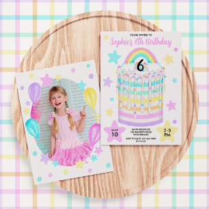 Invitation Photo Fille Arc-en-ciel fête d'anniversaire