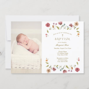 Invitation Photo fleur sauvage du baptême