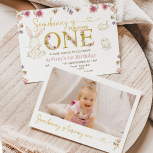 Invitation Photo fleur sauvage Un lapin 1er anniversaire