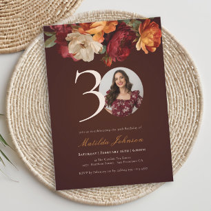 Invitation Photo Floral Bourguignon Romantique 30e Anniversai