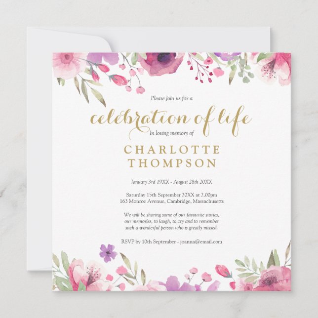 Invitation Photo Floral Célébration de la vie funéraire (Devant)
