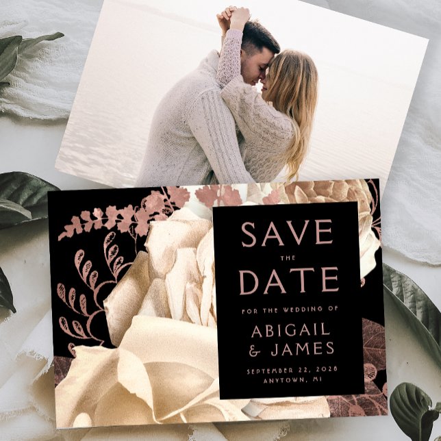 Invitation Photo Floral Ivory Rose Gold Save the Date (Créateur téléchargé)