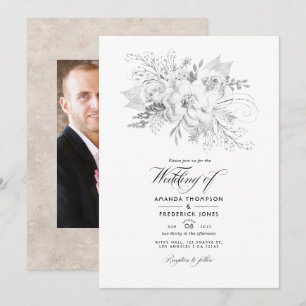 Invitation Photo Floral Mariage Blanc