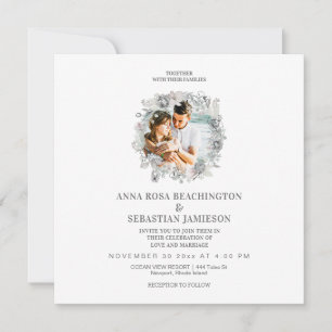 Invitation *~* PHOTO Floral QR code AR16 RSVP Mariage