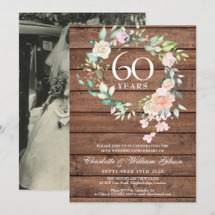 Invitation Photo Floral Rustique pour les 60 ans ou 75 ans de